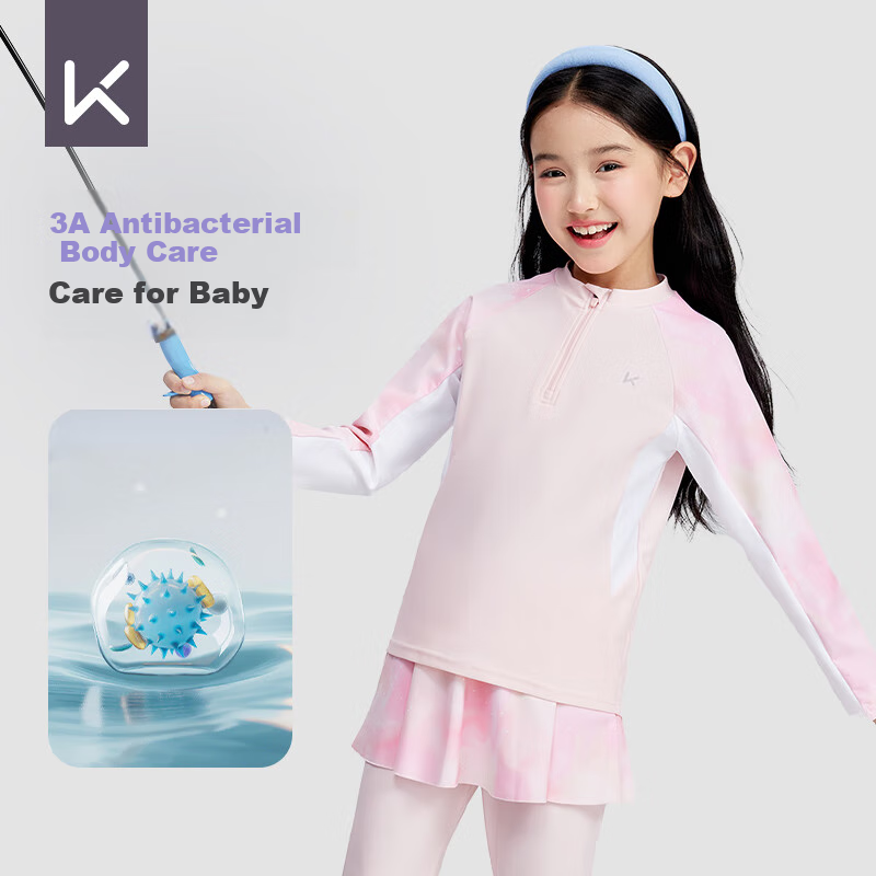Keep Children's Two-Piece Swimsuit for Girls with Long Sleeves And Pants, Sun Protection Swimwear for Older Girls, Dream Pink