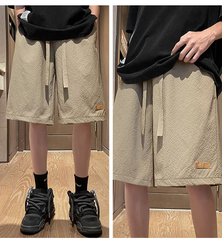 TUCANO Men's Shorts, Summer Loose Casual Five-Point Pants, Large Size Beach Shorts, Bubble Yarn Sports Pants for Men, Khaki, 2XL 5