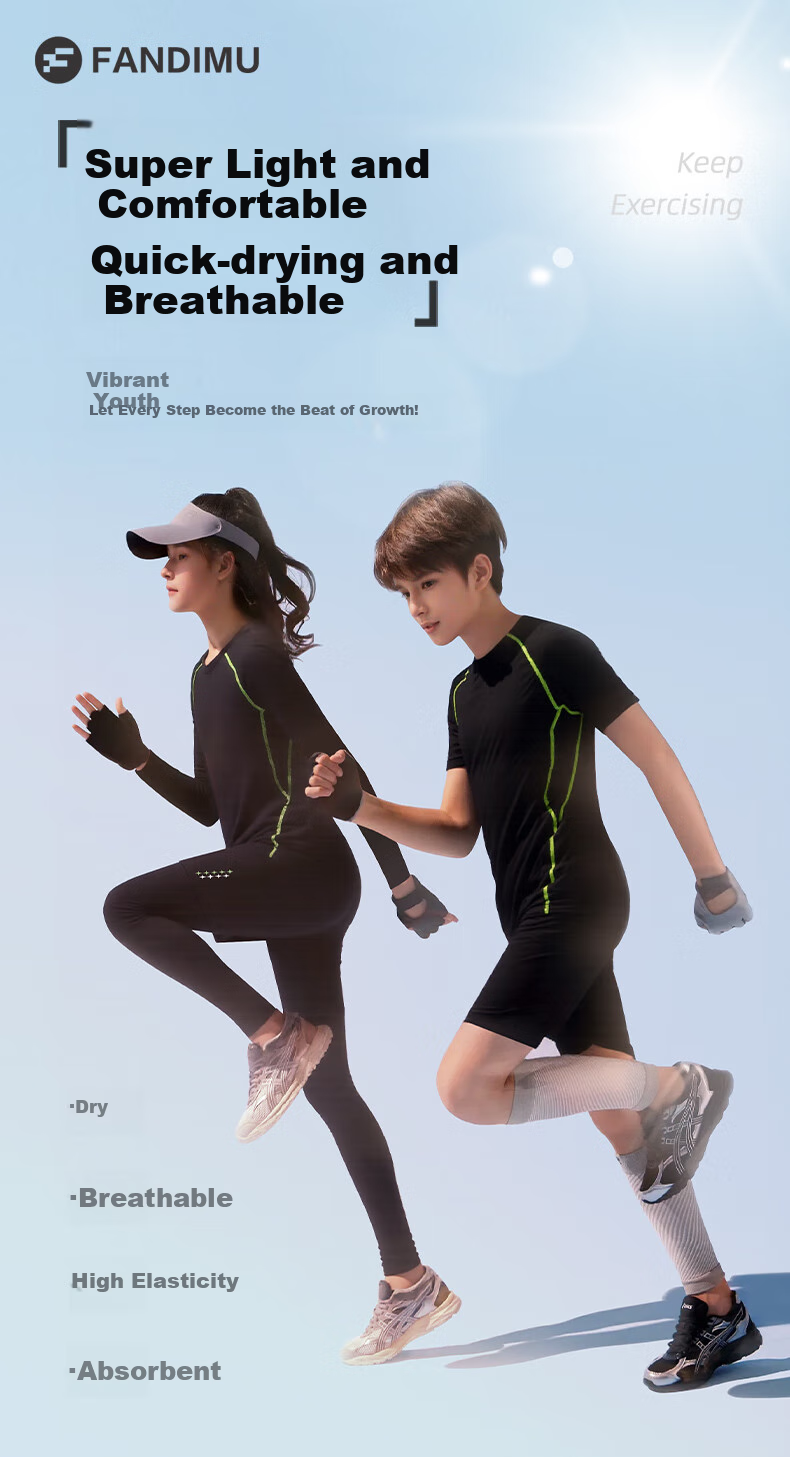 Fandimu Children's Sports Set, Boys And Girls Badminton Basketball Tight-Fitting Base Layer, Breathable High-Elasticity Morning Jogging Training Running Suit 1