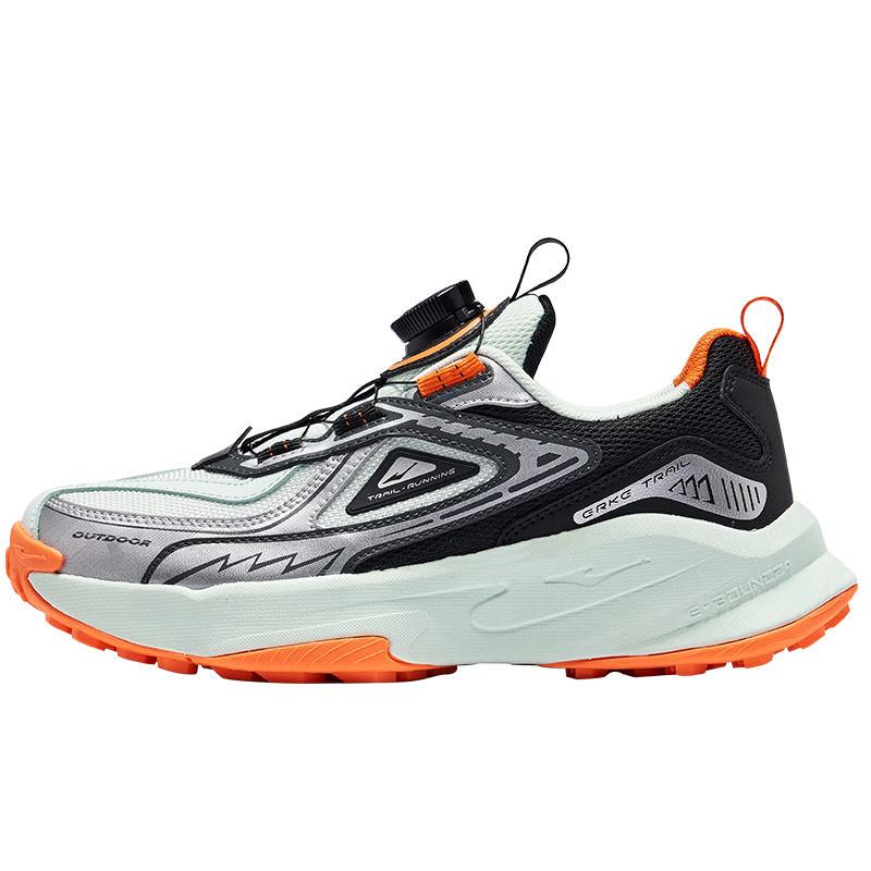 ERKE Kids Running Shoes Boys and Girls Children's Breathable Cushioning Sports Shoes Ice Green/Black/Silver Size 36