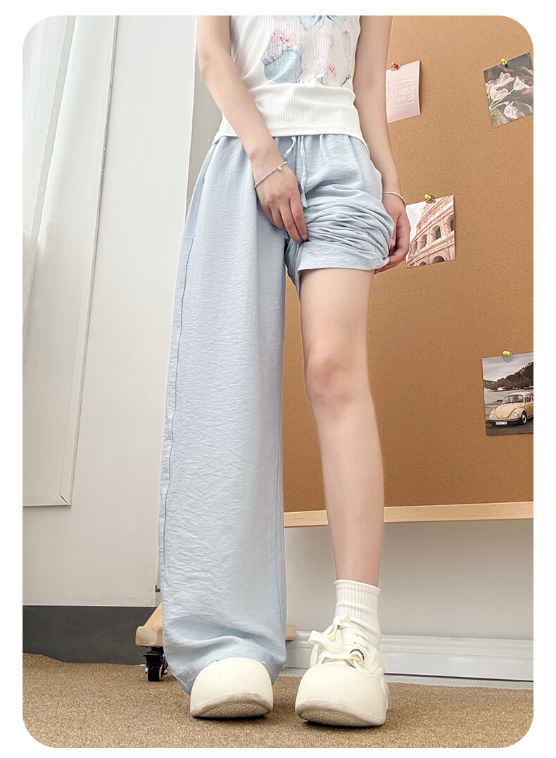 Xueqiman Cotton Linen Wide-Leg Pants for Women 2026 Summer New High-Waist Loose Ice Silk Cool Lazy Draped Straight Pants 16