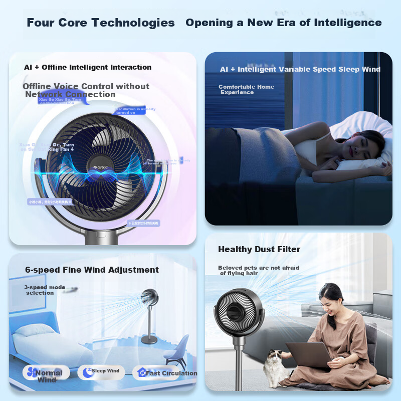 GREE Electric Fan for Home Air Circulation, DC Inverter, Floor-Standing And Table Fan for Office, Living Room, Bedroom, Air Conditioner Companion FXDZ-2062Bvg3 with Antibacterial Filter + Voice Control