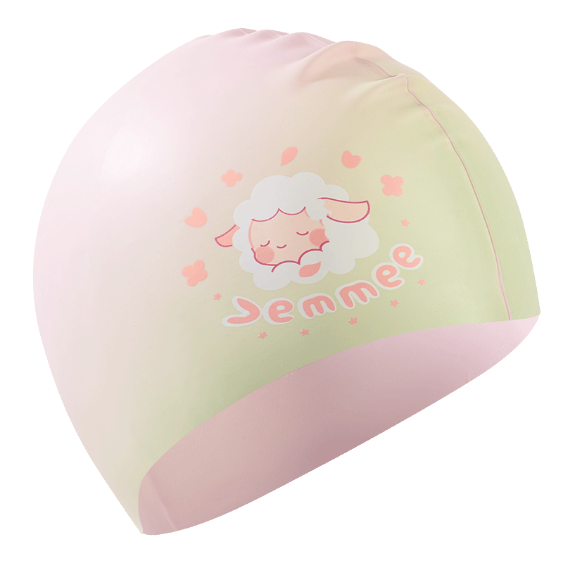 361° Children's Swim Cap for Girls, Non-Binding Silicone High-Elastic Comfortable Long Hair Baby Swimming Training Equipment Cap