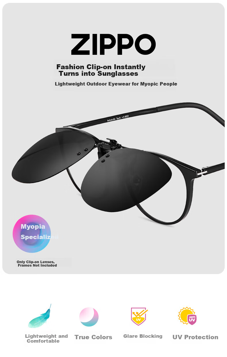 ZIPPO American Myopia Sunglasses for Driving, Polarized Clip-On Sunglasses, Outdoor Portable Ultra-Light for Men And Women, 825C1 1
