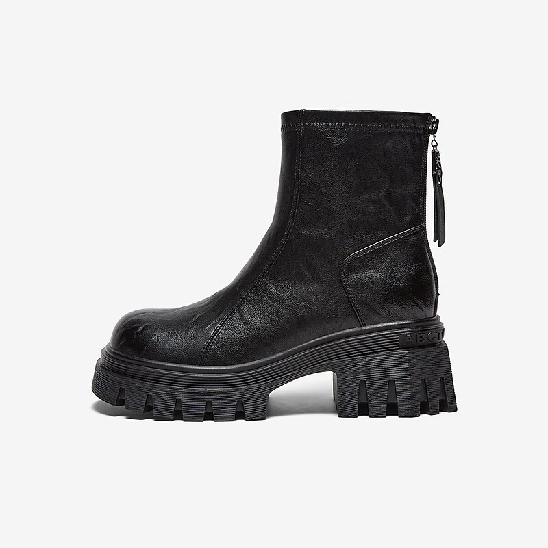 Basto 25 Winter Mall Women's High Heel Chunky Heel Short Boots Thick Sole Height Increasing Martin Boots F6012DD5 Black 36