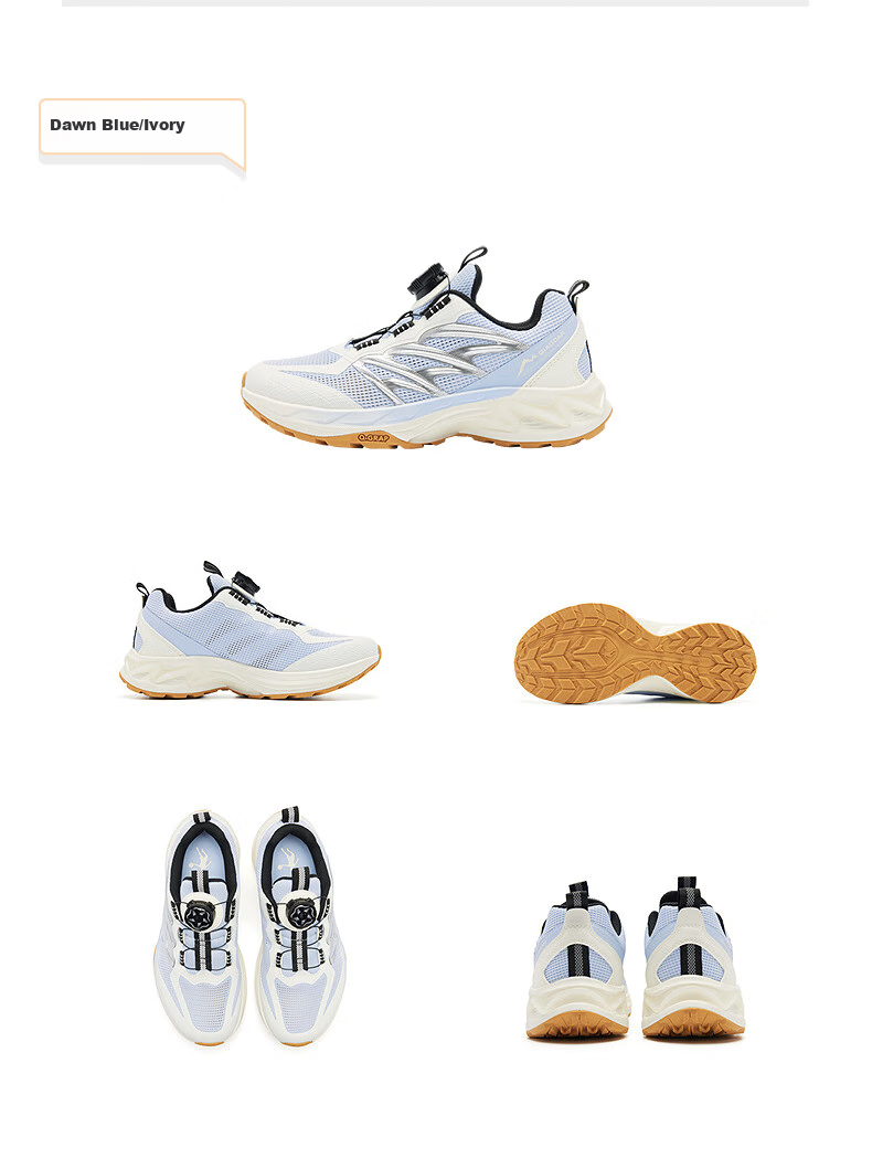 QIAODAN Boys' Running Shoes, Big Kids' Rotary Buckle Summer Sports Shoes, Children's Lightweight Sneakers, Light Mist Gray/silver, Size 38 28