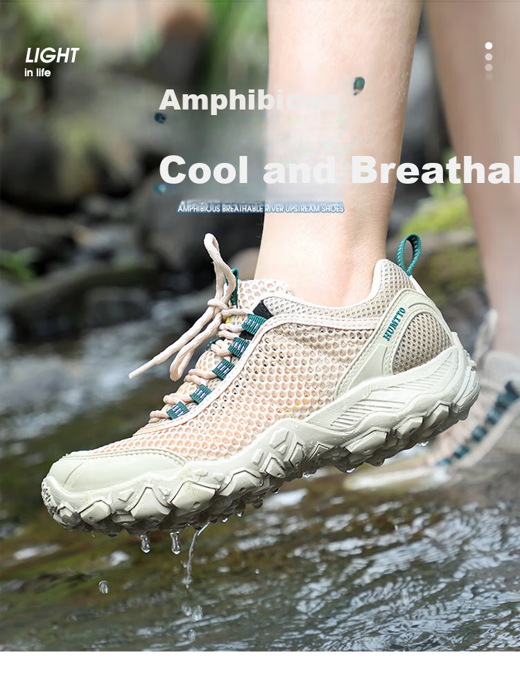 HUMTTO Women's Summer Outdoor Stream Trekking Shoes, Breathable Mesh Casual Hiking Shoes for Water Wading, Ivory White/light Pink, Size 36 1