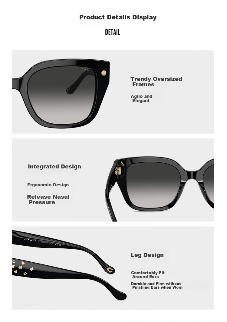 COACH Square Full-Frame Fashionable Sunglasses for Women, Face-Slimming And Elegant, Gift-Giving Eyewear, Model 0HC8392U50023C53 2