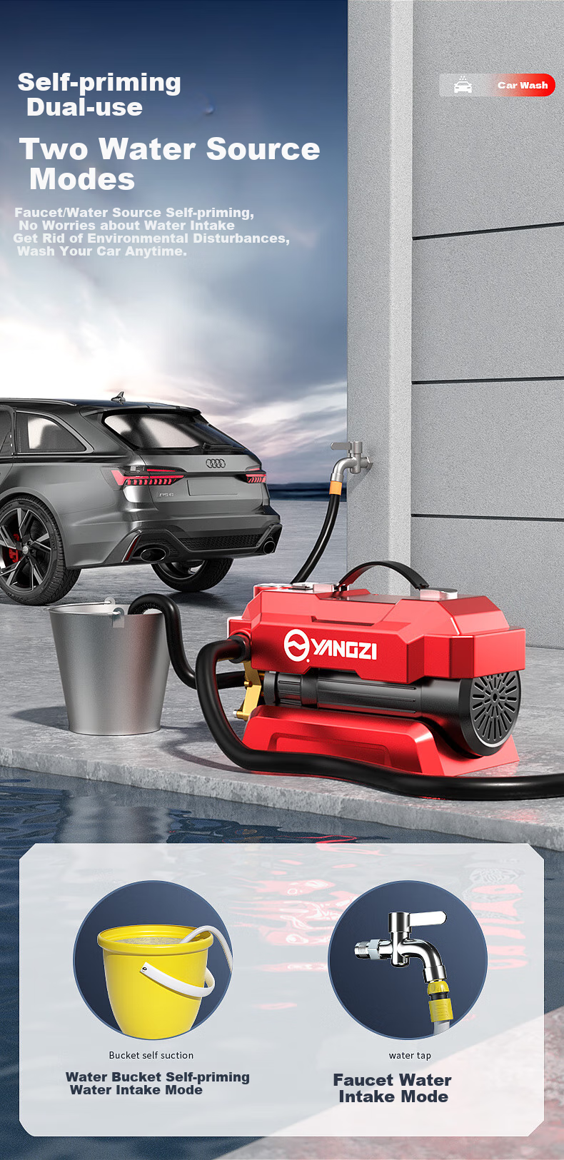 YANGZI Car Wash Machine, High-Pressure Car Washing Pump, 220V High-Power Washer, Household Car Washing High-Pressure Water Gu 2