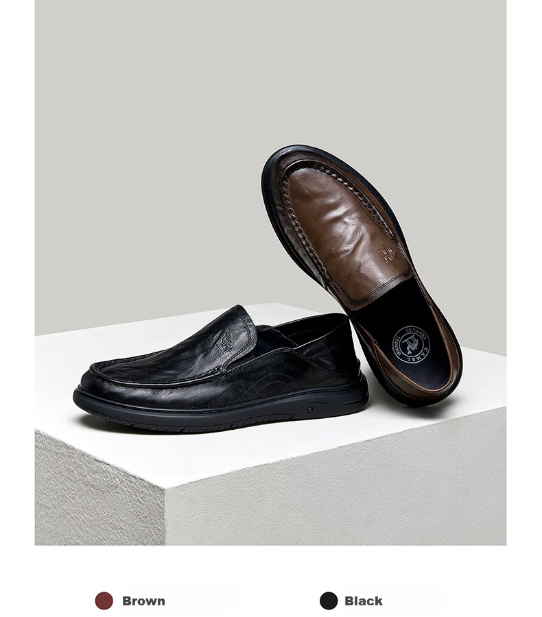 CAMEL Classic Business Soft Sole Lightweight Commuter Gentleman Loafers Leather Shoes for Men G15S155031 Black 39 3