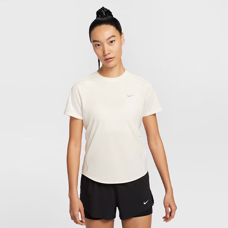 NIKE Women's Short-Sleeve T-Shirt, Knitted Collarless, Sporty Casual, Simple Versatile HM9699-133 White S 1