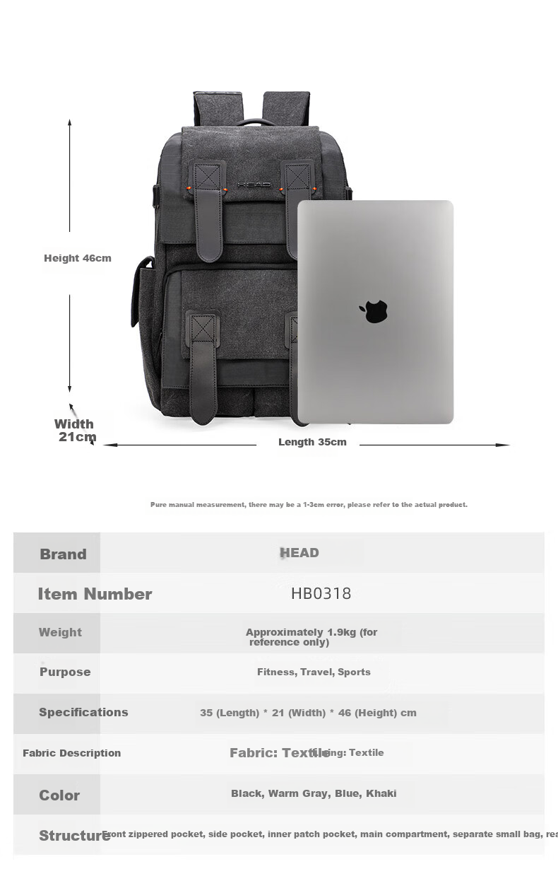 HEAD Backpack for Men And Women, 15.6-Inch Laptop Bag, Cool And Stylish Schoolbag with Large Capacity, Water-Resistant Cycling Backpack 9
