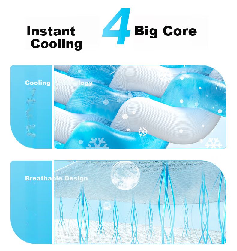 YUZHAOLIN Class A 600D Ice Silk Cooling Mat, Double-Sized Three-Piece Set, Blue Panda Pattern, 150*200cm, Antibacterial And Foldable 5