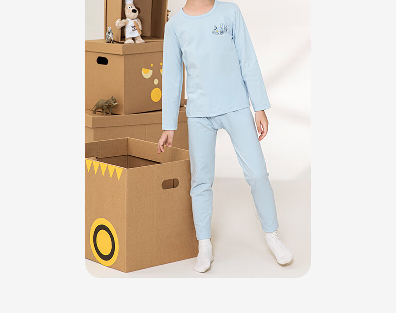 YING BO LUN Pure Cotton Children's Thermal Underwear Autumn And Winter Pajamas Thin School Uniform Essential 81072 Khaki 120 20