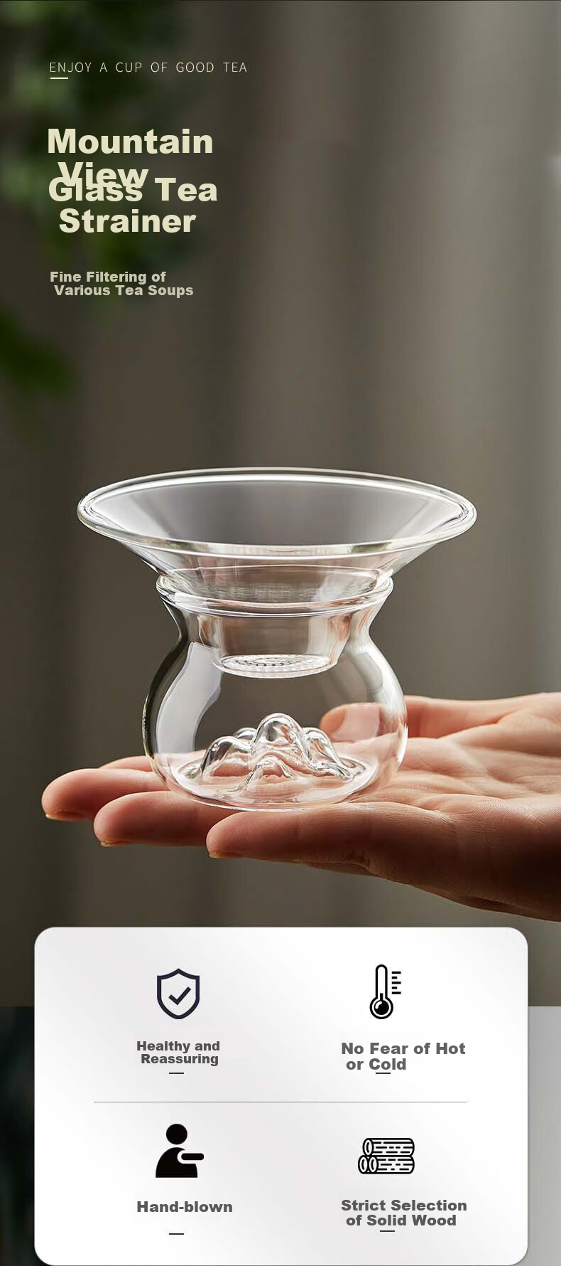 YIJUKE Glass Tea Strainer with Creative Tea Filter Mesh, Tea Infuser Funnel, Tea Accessory, Tea Filter 1