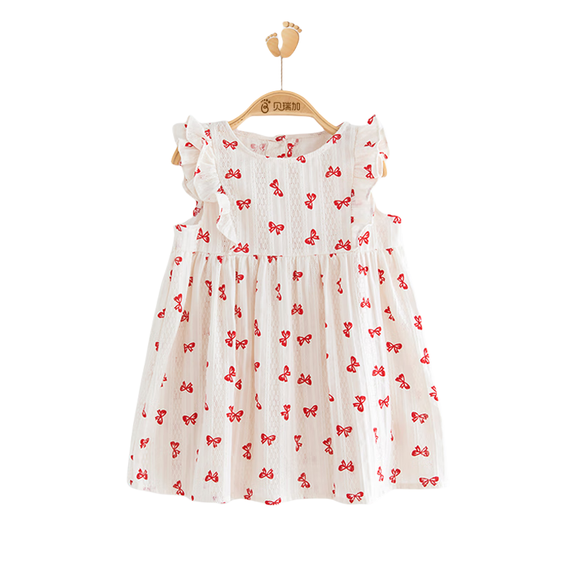Babyprints Girls' Cotton Dress, Summer Princess-Style Dress, Birthday Party Dress, Sleeveless Dress with Bow Tie, Size 140
