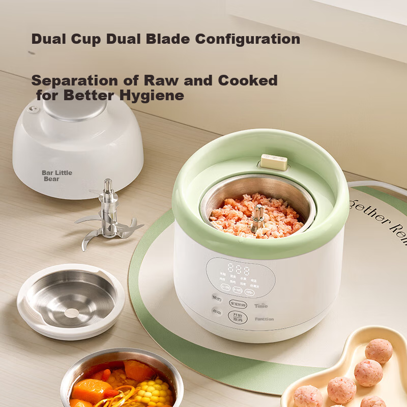 Bear Baby Food Processor, Steaming And Cooking All-In Rice Paste Maker, Multi-Functional Food Pot with 6 Blades, Double Blades, And Dual Cups