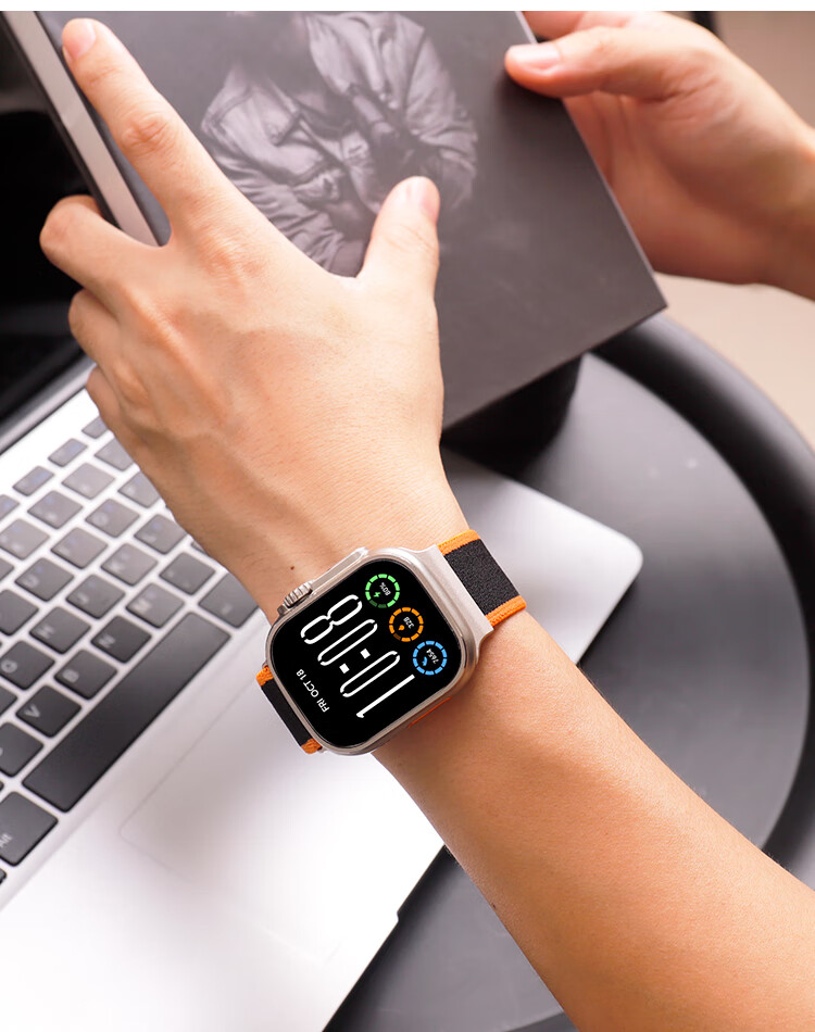 MSSM Compatible Apple Watch Band for Apple Watch S12/11/10/S9/SE3/Ultra4/3, Nylon Magnetic Buckle Strap - Black with Orange, Size 38-42 3