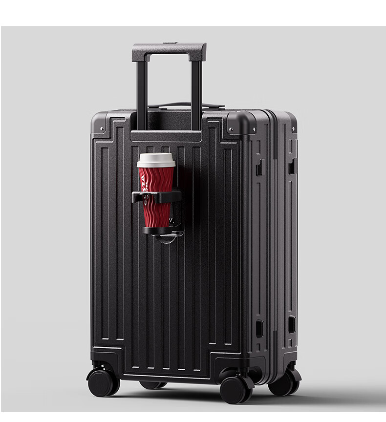 Lee High-Quality Suitcase with Cup Holder, Multifunctional Luggage, Travel Case, Student Password Lock Suitcase, Gray with Brown, 26 Inches 19