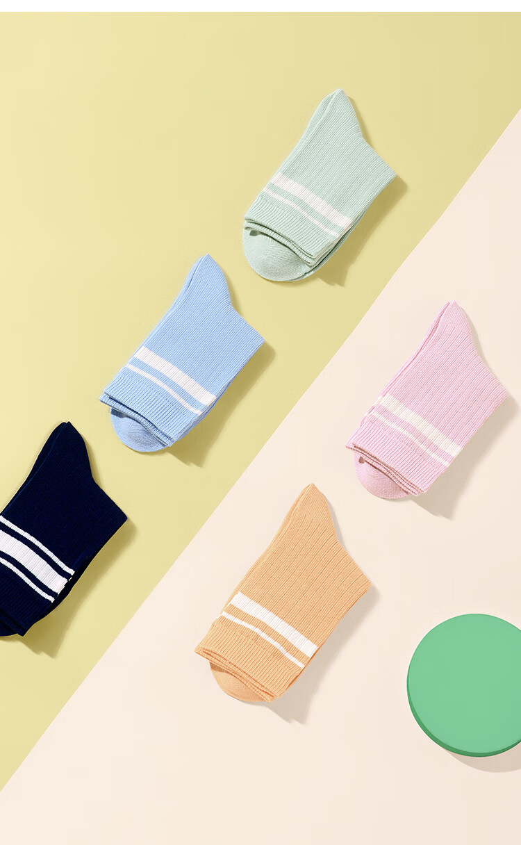 JD Jingzao Children's Socks Girls' Four Seasons Mid-Calf Striped Cotton Socks 9-12 Years Back to School Youth Size 20-22 14