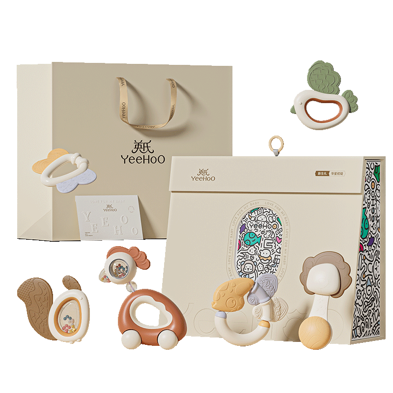 YEEHOO Newborn Toy Gift Box Baby Rattle Teether Baby Shower Gift Chewable Maracas