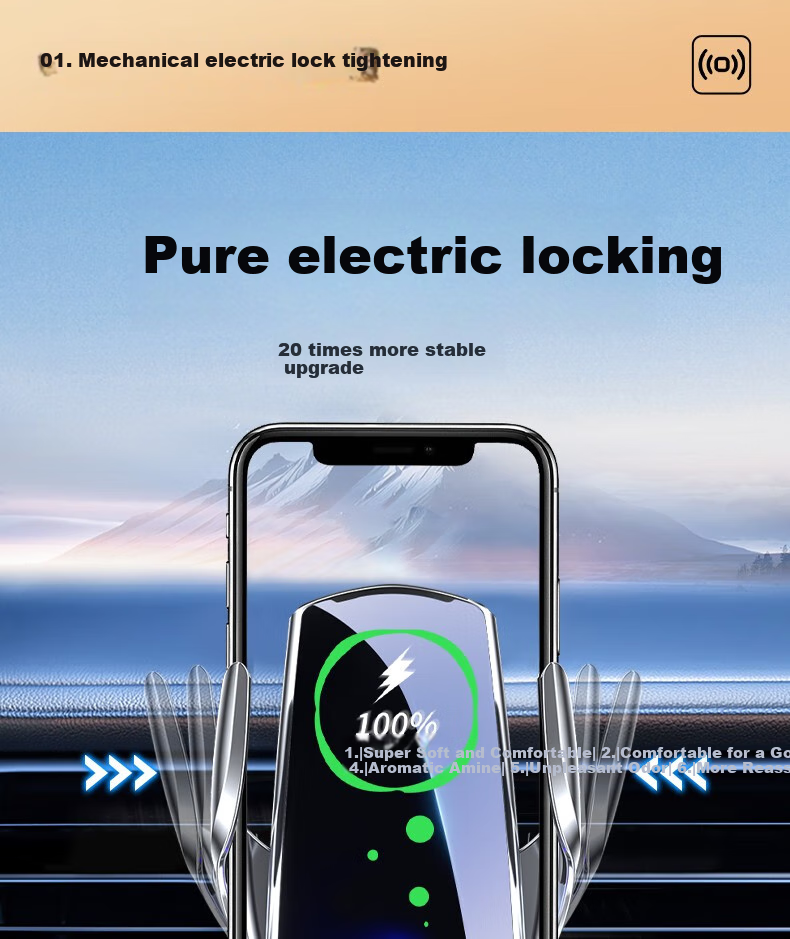 Huashi Car Phone Holder, Wireless Charging, Car Charger, Navigation Clip-On, Automatic Sensing Mount 3