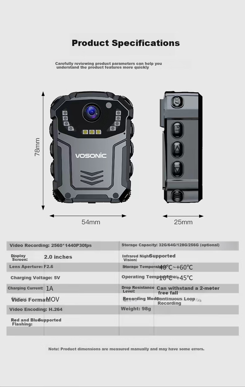 VOSONIC D6-E Law Enforcement Body Camera, 1440P High-Definition, Infrared Night Vision, Strobe Light, Portable Video And Audio Recording, 64GB 11