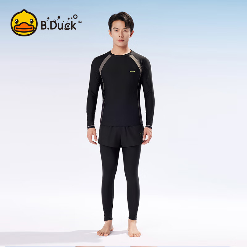 B.Duck Two-Piece Swimsuit for Men, Long-Sleeve Top And Long Pants Set, Sports Swimwear, Beach Surfing Suit, Men's Swimwear Set