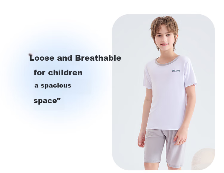 LangSha Children's Pajamas, Boys' New Summer Casual Short-Sleeve Shorts Thin Sleepwear Set, Loose Fit, Gray, Size 150 9