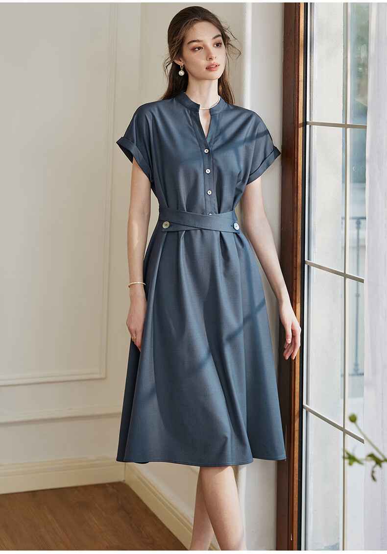 ROEYSHOUSE Women's Premium Flared Dress Summer Elegant Commuter Slim Casual Dress 10222 Dark Blue L 5