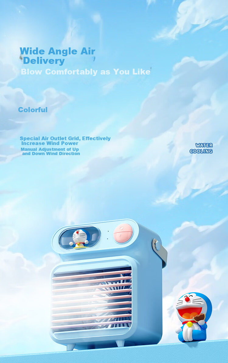 ROCK Doraemon Handheld Fan Digital Display Turbo Strong Wind Portable Silent Mini USB Fan Long Battery Life Cute Cooling Blue 10