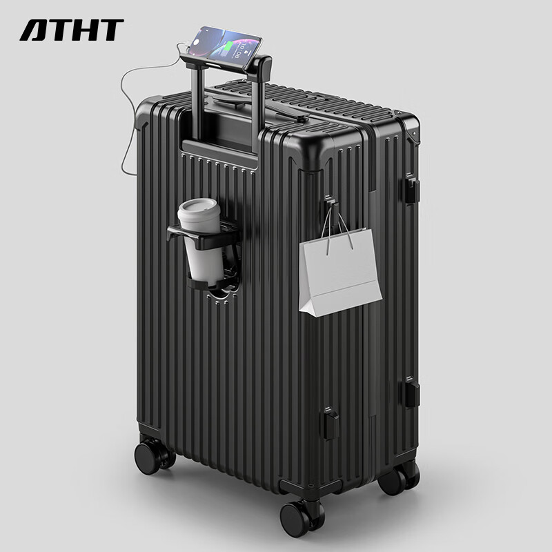 Чемодан ATHT, многофункциональный, для путешествий, деловых поездок, с кодовым замком, черный, 20 дюймов
