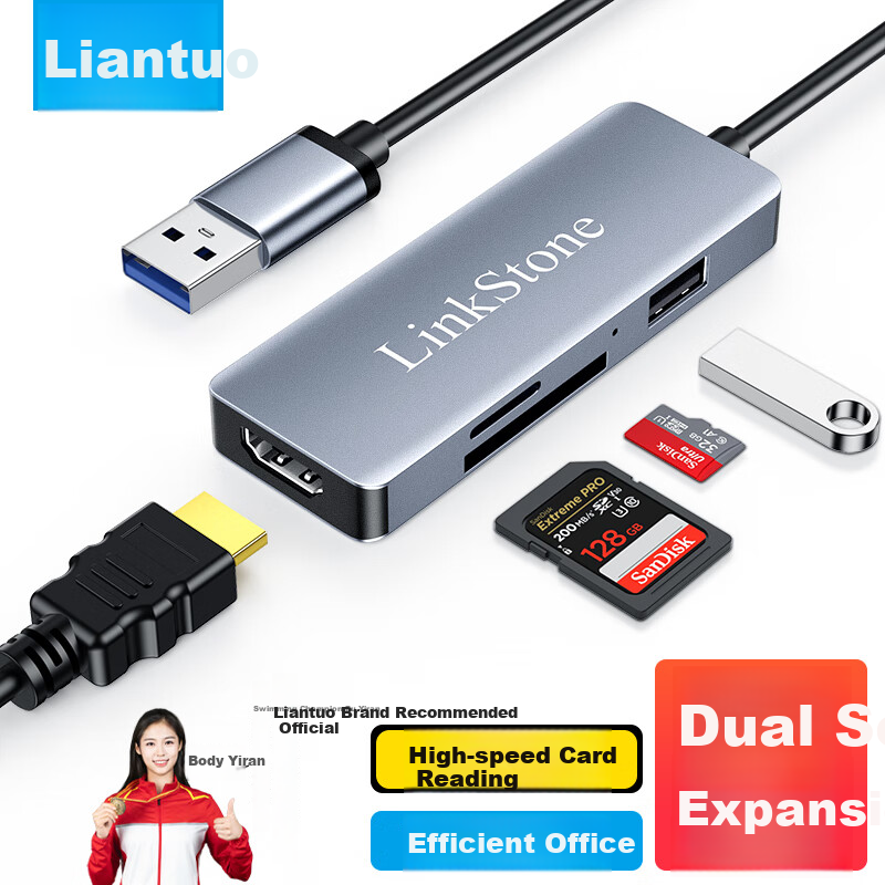 LinkStone USB3.0 to HDMI External Graphics Card TF/SD Card Reader HUB Hub Laptop Video Converter Screen Mirroring Device Computer TV Casting Cable Expansion Splitter