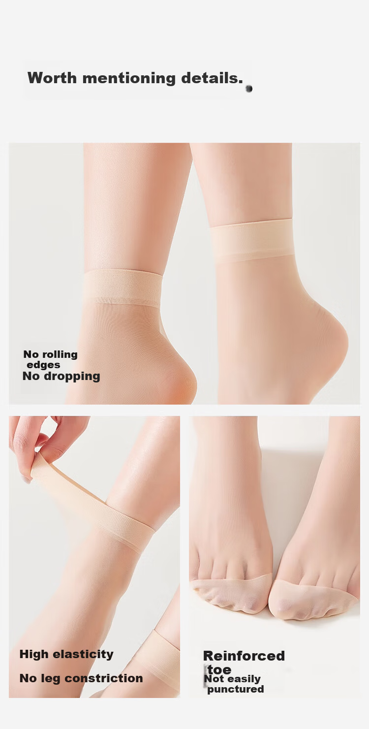 JOAE [Non-Slip And Wear-Resistant] 20 Pairs of Short Silk Stockings, Anti-Snagging, Ultra-Thin, Breathable, Seamless, Nude Color Mid-Calf Women's Stockings 8
