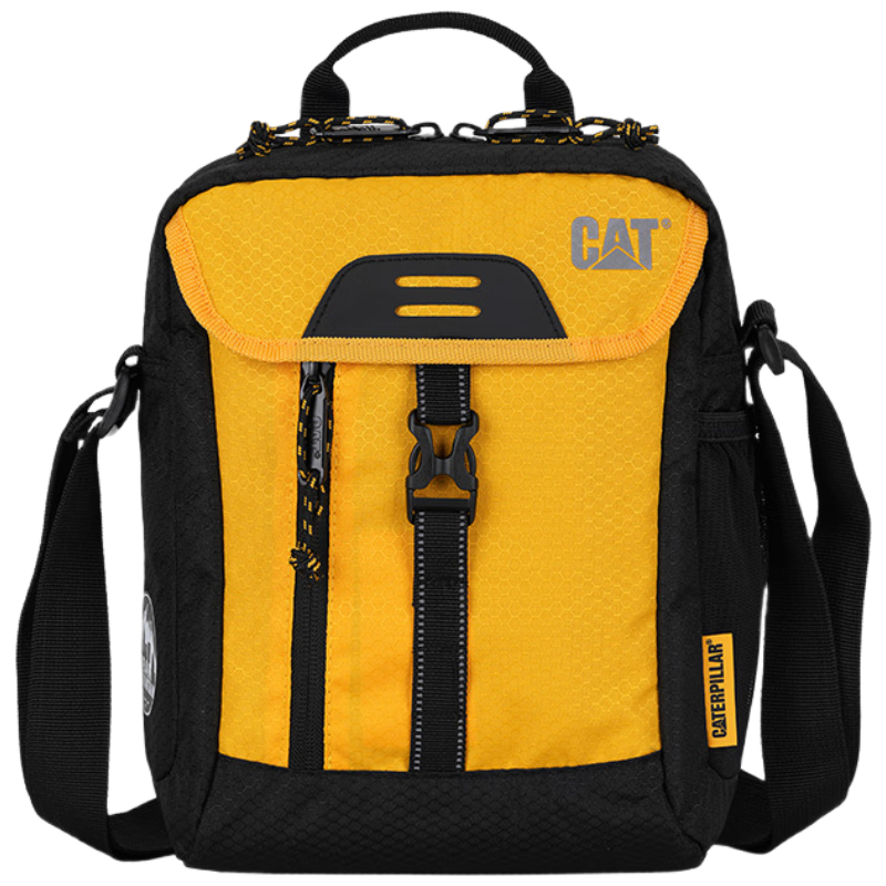 CAT Crossbody Bag, Outdoor Bag, Shoulder Bag, 11-Inch IPad Tablet Light Messenger Bag, Classic Style for Men And Women, Black And Yellow Color, 84875