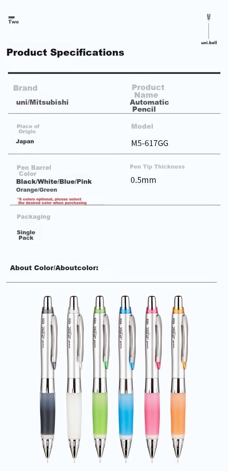 Uni Mitsubishi Automatic Lead Soft Rubber Pencil with Wobble Grip for School And Study M5-617GG 0.5mm Silver Barrel Black 1 Piece 10