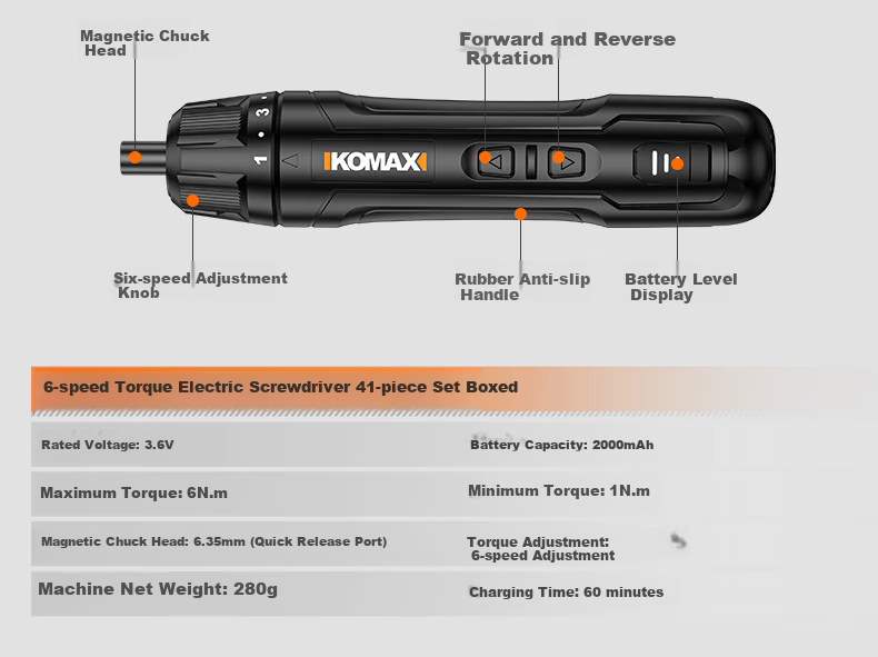 KOMAX Electric Screwdriver, Household Small Rechargeable Electric Screwdriver, Electric Drill Driver Tool Set, Mini Automatic Screwdriver 20