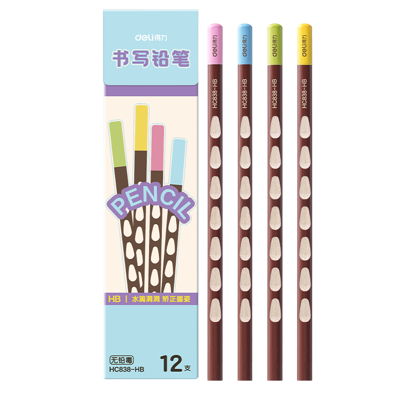 Deli 12-Pack Perforated Pencils, HB Lead Pencils with Triangular Grip for Easy Holding, Children's Posture-Correcting Pencils, Student Writing Practice Pencils HC838-HB Back-To Stationery