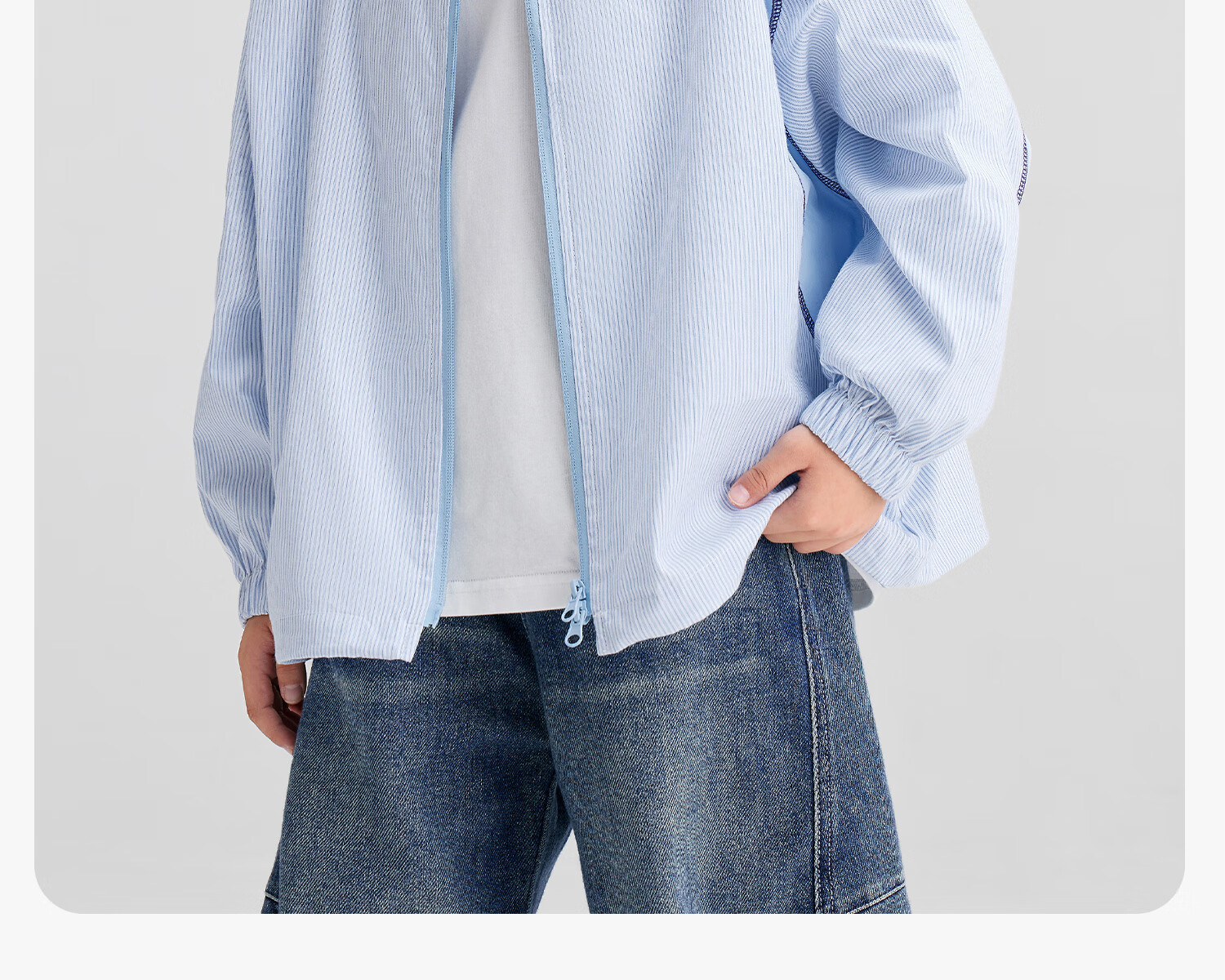 Zuoxi Boys' Shirt, 2026 New Style Children's Jacket, Thin Boys' Zipper Shirt, Long-Sleeve Spring Wear, Blue, Size 110 13