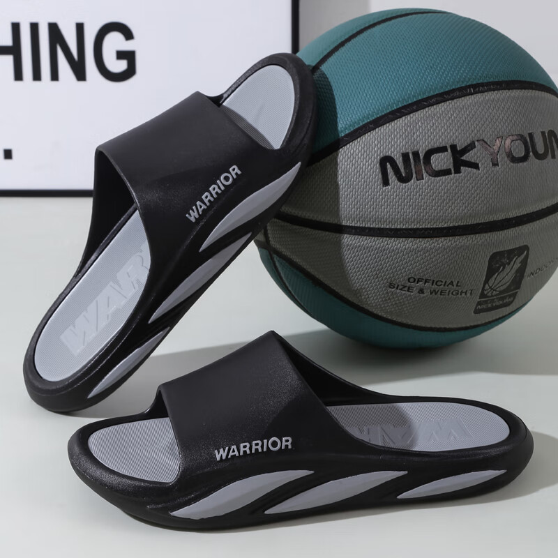 Warrior Men's Odor-Resistant Non-Slip Slippers Summer Indoor Home Bathroom 3991 Black Gray Size 44-45