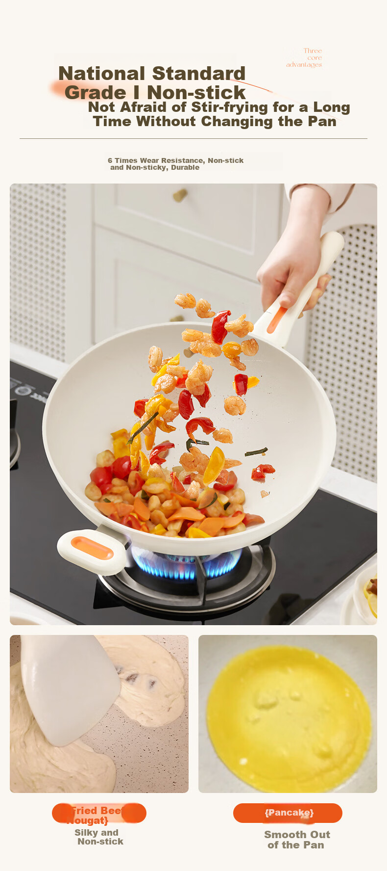 ASD Wok, Ceramic Non-Stick Frying Pan, Crystal Stone Flat Bottom Skillet, 32cm, Compatible with Gas And Induction Stoves, CL32T6WJ 7