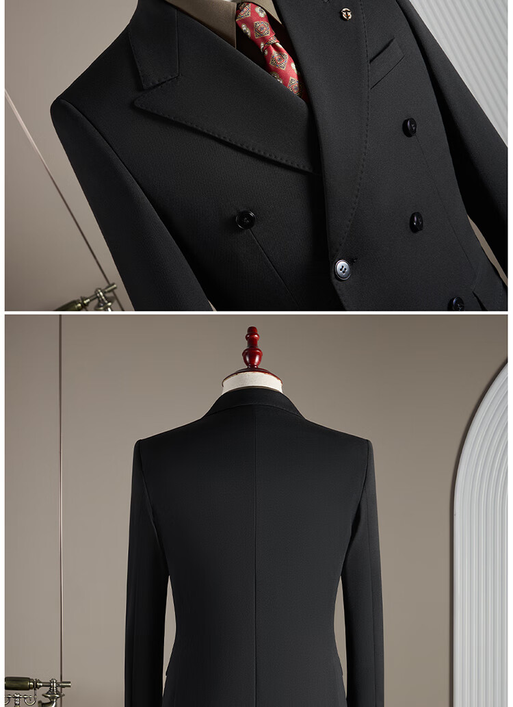 ROMON Men's Wool Suit Set Business Wedding Formalwear Brown Coffee M (Blazer + Vest + Trousers) 10