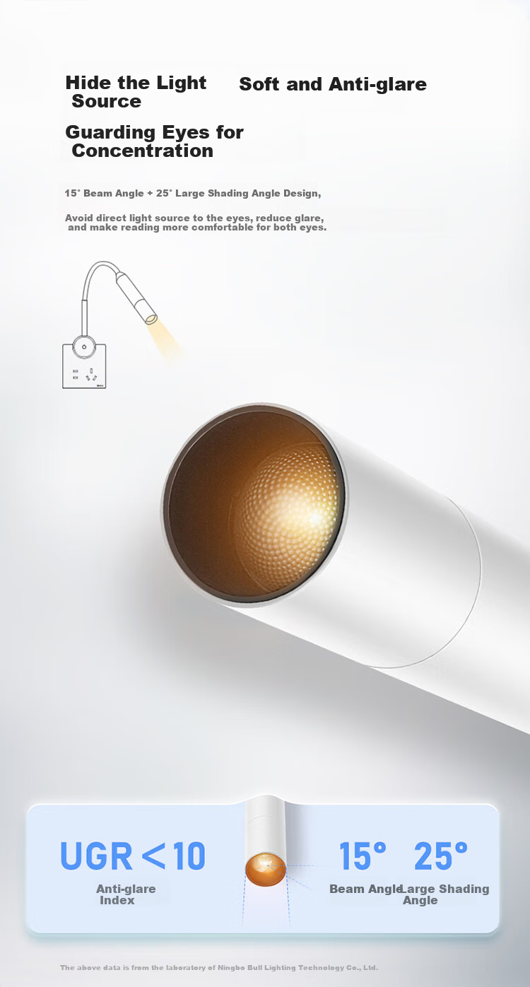 BULL Desk Lamp, Full Spectrum Eye Protection Bedside Lamp, Five-Hole Socket, Stepless Dimming, Ultra-Thin Model MH-A4R5C Snow White 7