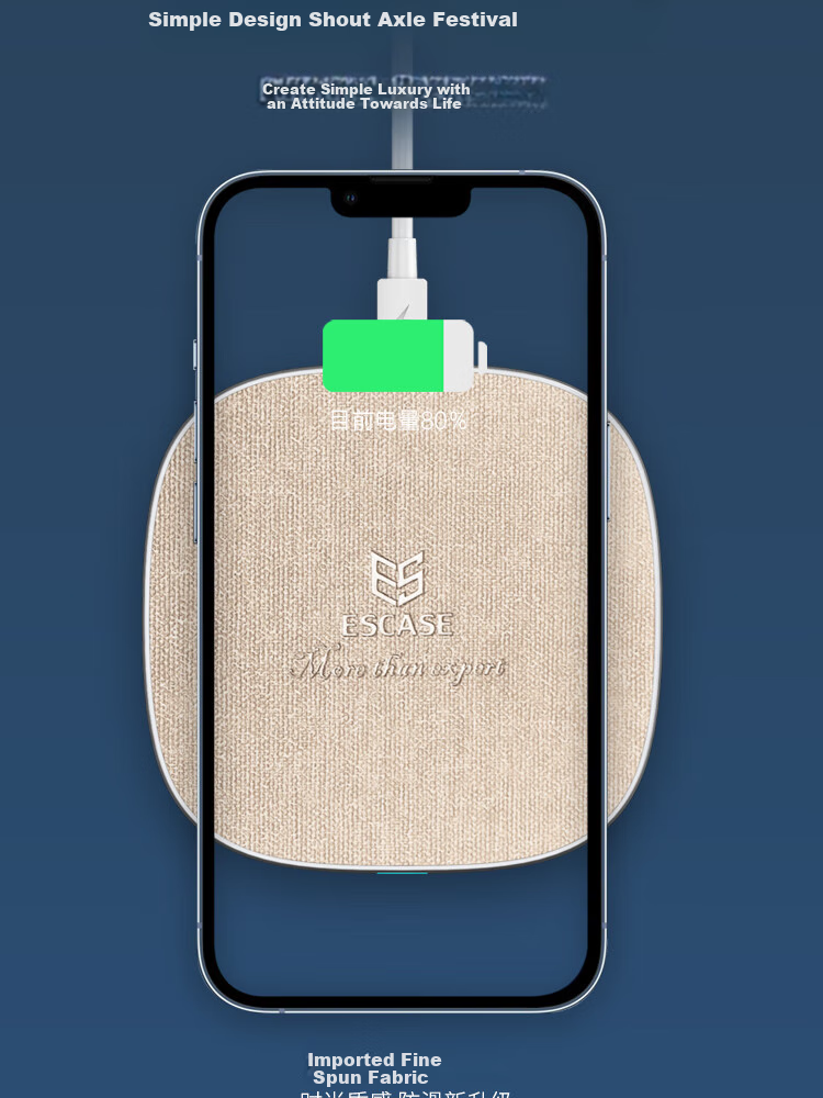 ESCASE Wireless Phone Charger, Desktop Charging Pad Base, 10W Compatible with Apple IPhone 16/15/14/13 Pro Max/Earphones, Huawei Xiaomi WBF13 Khaki Color 11