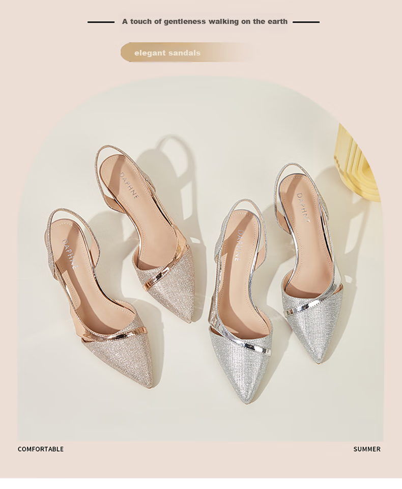 DAPHNE Women's Sandals, Fashionable And Elegant Thin Heel High Heels, Sexy Princess Style, Backless Versatile Women's Shoes, Single Shoes for Women 4622303011, Champagne Color, Size 36 1