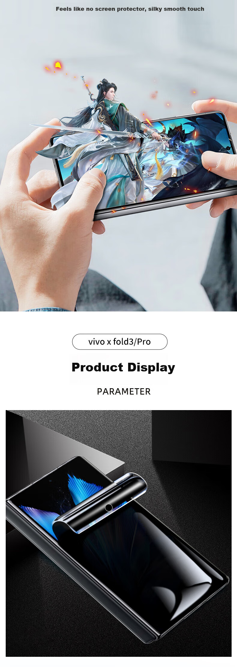 LANGLING Privacy Screen Protector for Vivo X Fold3/Pro, Anti-Peeping Hydrogel Film, Full Coverage Anti-Spy Shatterproof Anti-Fingerprint Protective Front Screen Film, Outer Screen Protector 3