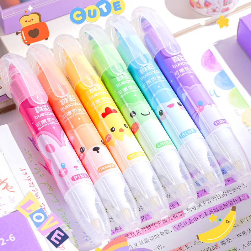 TRUECOLOR Erasable Fluorescent Highlighter Pen for Students, Colorful Highlight Marker, Contour Pen, Large Capacity Gel Pen ZC152