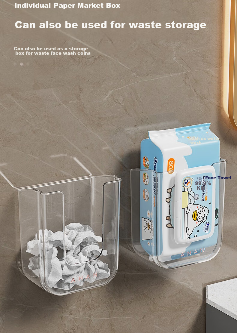 Bingyou Wet Wipe Storage Box, 2-Pack, No-Drill Tissue Holder, Bathroom Face Towel Organizer, Pull-Out Paper Dispenser, Toilet Wall-Mounted Tissue Box 7