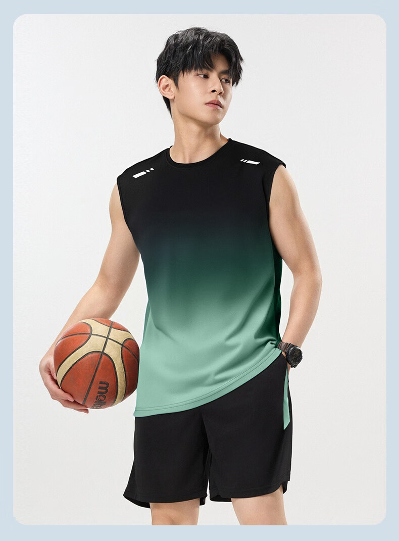 VICTORIATOURIST Men's Sports Set, Indoor Fitness Wear, Sports Tank Top, Ice Silk Quick-Dry Shirt, Running Basketball Training T-Shirt Equipment 16