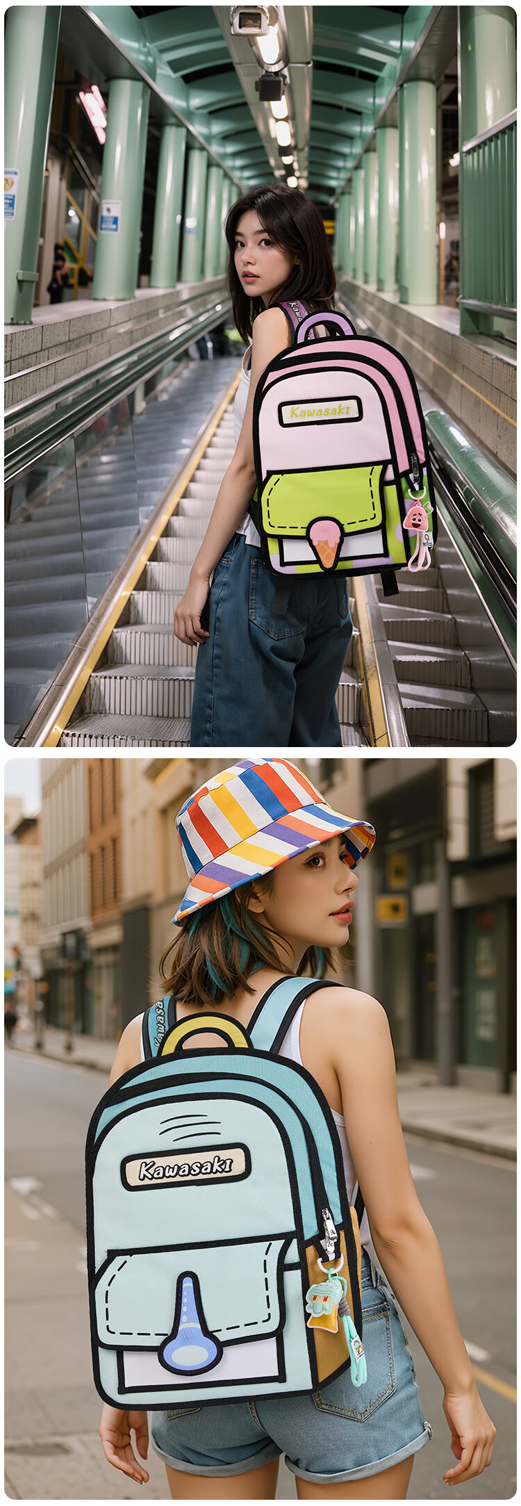 KAWASAKI SpongeBob Collaboration Cartoon Badminton Sports Backpack C8163 SpongeBob Yellow 5